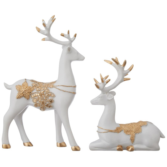 Novelika Creative Resin Golden and White Reindeer Sculptures | Beautiful Home Decor Handicraft Resin | Elevates The Energy of Your Room (Pack of 2, White and Golden) set of 1