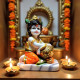Novelika Krishna Makhan Chor Statue Figurine Showpiece for Home Temple, Living Room & Pooja Decor | Lord Krishna Idol Showpiece for Housewarming Gift for Janmashtmi (White Marble Finish) set of 1