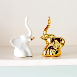 Home Decor Elephant  Novelika Statue For Good Luck,Fengshui Ceramic Creative Small Modern Style Elephant Idol Figurines,Decorative Gift Items For Home,Office Desktop,Living Room (2pcs),White,Gold set of 1