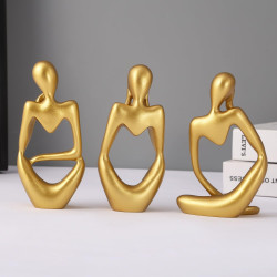 Novelika Decorative Abstract Thinker Men Statue Set of 3 Modern Art Showpiece Sculpture(Fantasy,Gold,13CmX6Cm) Decoration Items for Home Decor Living Room Bedroom Bookshelf Table Office-Resin set of 1