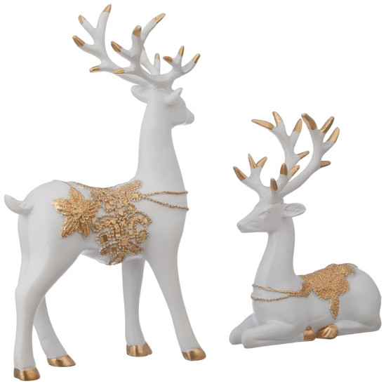 Novelika Creative Resin Golden and White Reindeer Sculptures | Beautiful Home Decor Handicraft Resin | Elevates The Energy of Your Room (Pack of 2, White and Golden) set of 1