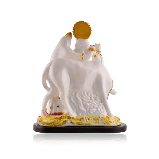  Novelika Radha Krishna Murti Idol Marble Dust Radhe Krishna with Cow Statue for Pooja Room Wedding Gift Home Decorative Item Showpiece for Home Decor (11 Inch Height)