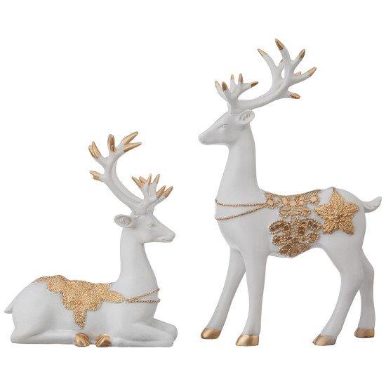 Novelika Creative Resin Golden and White Reindeer Sculptures | Beautiful Home Decor Handicraft Resin | Elevates The Energy of Your Room (Pack of 2, White and Golden) set of 1