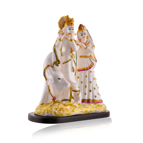  Novelika Radha Krishna Murti Idol Marble Dust Radhe Krishna with Cow Statue for Pooja Room Wedding Gift Home Decorative Item Showpiece for Home Decor (11 Inch Height)