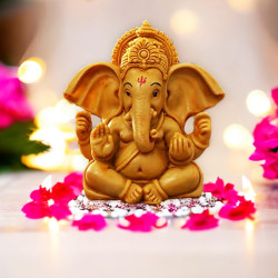 Novelika  Ganesha Beautiful Lord Ganesha Idol Figurine Showpiece Sculpture Hindu Polyresin Car Dashboard Ganesh Ji Statue Brown set of 1