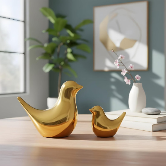  Novelika Golden Blessing Birds Figurine for Home Decor | Living Room, Bedroom, Office Desk, Cabinets - (Pack of 2, Golden) set of 1