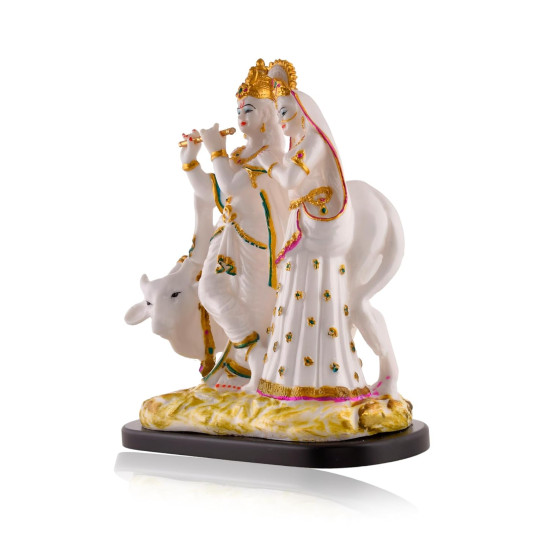 Novelika Radha Krishna Murti Idol Marble Dust Radhe Krishna with Cow Statue for Pooja Room Wedding Gift Home Decorative Item Showpiece for Home Decor (11 Inch Height)