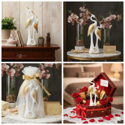 Novelika Lucky Kissing Duck Swan Pair Showpiece for Home Decor | Living Room (White) set of 1