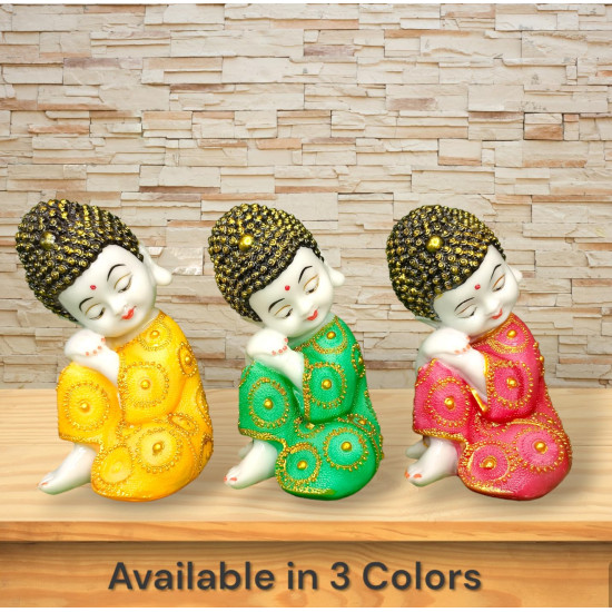 Novelika Baby Buddha Statue Marble Dust, Handcrafted for Office, Bedroom, Study Room, Living Room Home Decor Item. Baby Monk Statue for Peace. (Red) set of 1