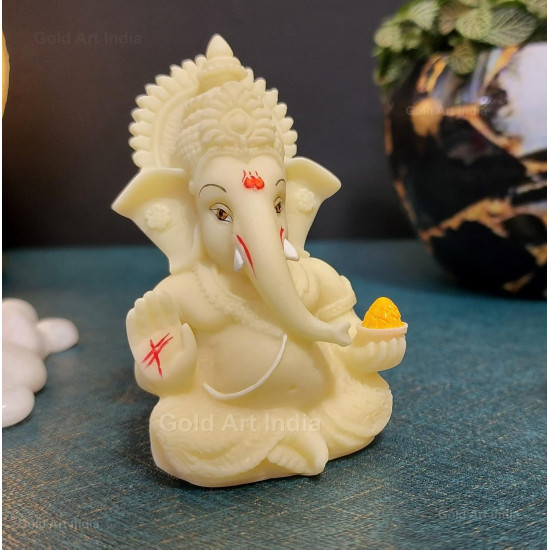  Novelika  Ganesha Idol for Car Dashboard,Lord Ganpati Diwali Gifts, Home Decor, Office Desk, House Warming (IVORYMUKUT (Size: 3.5 x 2 inches), Ceramic, Religious set of 1