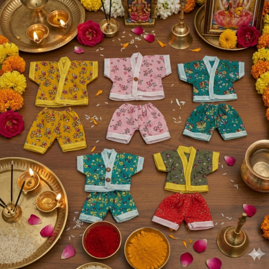  NOVELIKA -0-1 Laddu Gopal Cotton Summer Dress for Laddu Gopal - Random Multicolor Designs (Pack of 5 )