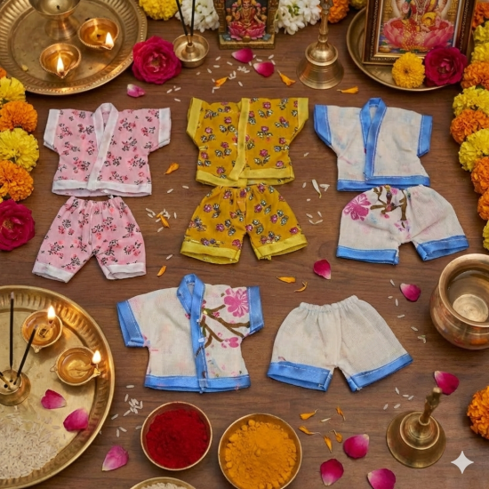  NOVELIKA - No-3-4 Thakur Ji Night Dress Set -Soft Pure Cotton for Laddu Gopal - Random Multicolor Designs (Pack of 5 )