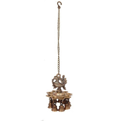 Novelika Peacock Deepam Deepak Diya Bell with Chain Wall Hanging for Home Decor Mandir Temple Puja