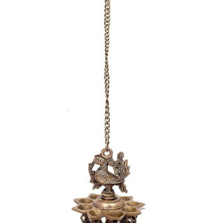 Novelika Peacock Deepam Deepak Diya Bell with Chain Wall Hanging for Home Decor Mandir Temple Puja