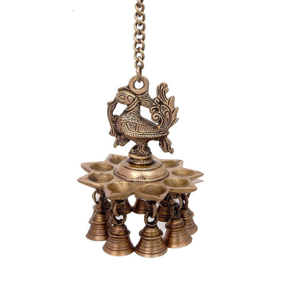 Novelika Peacock Deepam Deepak Diya Bell with Chain Wall Hanging for Home Decor Mandir Temple Puja Novelika Peacock Deepam Deepak Diya Bell with Chain Wall Hanging for Home Decor Mandir Temple Puja