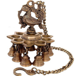 Novelika Peacock Deepam Deepak Diya Bell with Chain Wall Hanging for Home Decor Mandir Temple Puja Novelika Peacock Deepam Deepak Diya Bell with Chain Wall Hanging for Home Decor Mandir Temple Puja