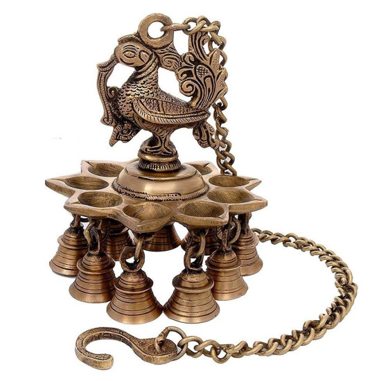 Novelika Peacock Deepam Deepak Diya Bell with Chain Wall Hanging for Home Decor Mandir Temple Puja Novelika Peacock Deepam Deepak Diya Bell with Chain Wall Hanging for Home Decor Mandir Temple Puja