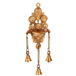 Novelika Brass Diya Wall Hanging Deepak with 3 Chain Bells Novelika Brass Diya Wall Hanging Deepak with 3 Chain Bells