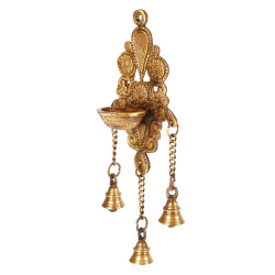 Novelika Brass Diya Wall Hanging Deepak with 3 Chain Bells