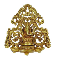 Novelika Brass Ganesh Diya with 6 Wick Slot for Puja Room Fine Ganesha Wall Hanging Murti Gift Home Decor Deepak Oil Lamp Showpiece