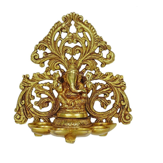 Novelika Brass Ganesh Diya with 6 Wick Slot for Puja Room Fine Ganesha Wall Hanging Murti Gift Home Decor Deepak Oil Lamp Showpiece Novelika Brass Ganesh Diya with 6 Wick Slot for Puja Room Fine Ganesha Wall Hanging Murti Gift Home Decor Deepak Oil Lamp Showpiece