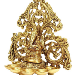 Novelika Brass Ganesh Diya with 6 Wick Slot for Puja Room Fine Ganesha Wall Hanging Murti Gift Home Decor Deepak Oil Lamp Showpiece