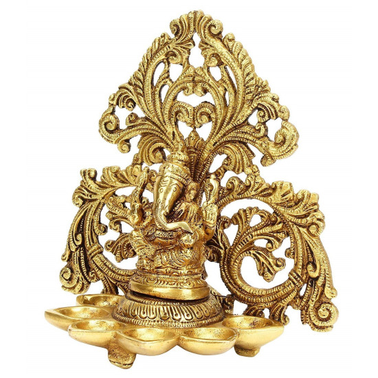 Novelika Brass Ganesh Diya with 6 Wick Slot for Puja Room Fine Ganesha Wall Hanging Murti Gift Home Decor Deepak Oil Lamp Showpiece Novelika Brass Ganesh Diya with 6 Wick Slot for Puja Room Fine Ganesha Wall Hanging Murti Gift Home Decor Deepak Oil Lamp Showpiece