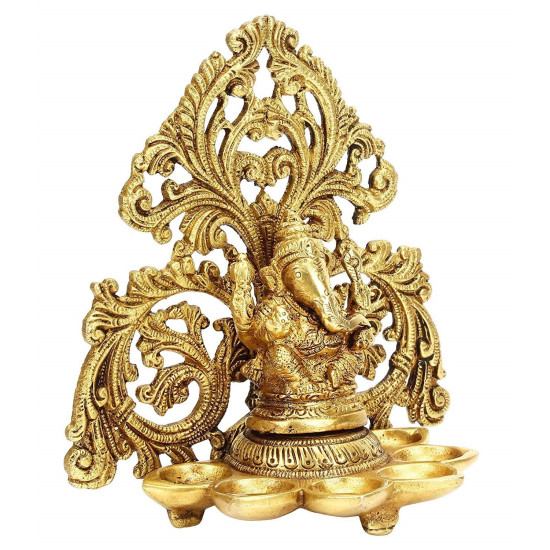 Novelika Brass Ganesh Diya with 6 Wick Slot for Puja Room Fine Ganesha Wall Hanging Murti Gift Home Decor Deepak Oil Lamp Showpiece Novelika Brass Ganesh Diya with 6 Wick Slot for Puja Room Fine Ganesha Wall Hanging Murti Gift Home Decor Deepak Oil Lamp Showpiece