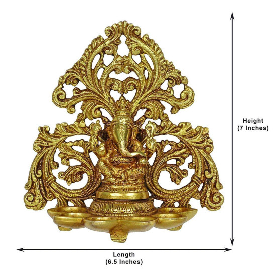 Novelika Brass Ganesh Diya with 6 Wick Slot for Puja Room Fine Ganesha Wall Hanging Murti Gift Home Decor Deepak Oil Lamp Showpiece Novelika Brass Ganesh Diya with 6 Wick Slot for Puja Room Fine Ganesha Wall Hanging Murti Gift Home Decor Deepak Oil Lamp Showpiece