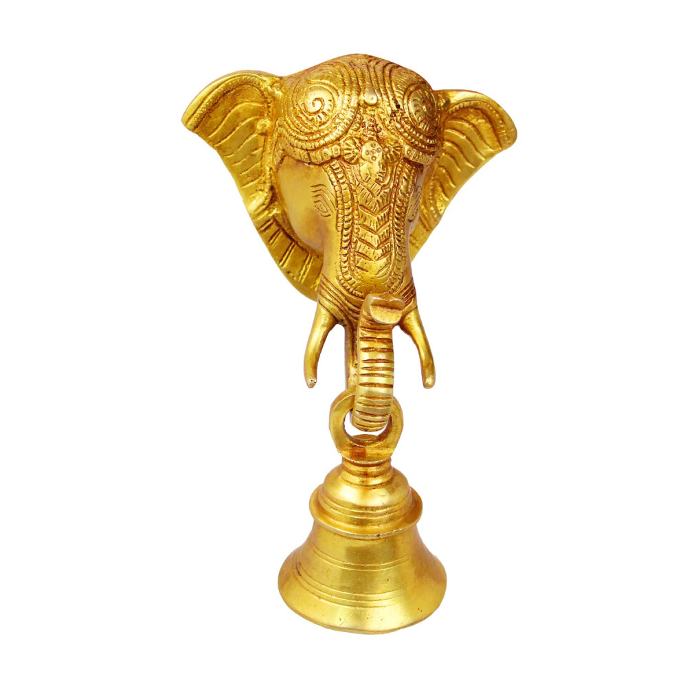 Novelika Brass Ganesha Elephant Face Wall Hanging Ganesh Bell On Trunk & Bell for Home Decor Showpiece