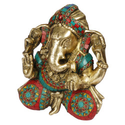 Novelika Brass Ganesh Statue Idol for Home Entrance Wall Living Room Decor Mandir Dacoration