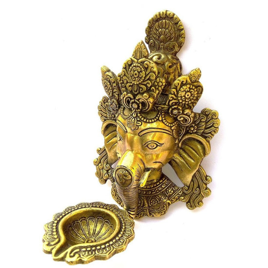 Novelika Brass Lord Ganesha Wall Hanging Diya On Trunk Designer Deepak  for Marriage Office Showpiece Gift Vastu Dosh