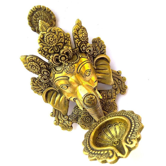 Novelika Brass Lord Ganesha Wall Hanging Diya On Trunk Designer Deepak  for Marriage Office Showpiece Gift Vastu Dosh