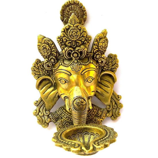 Novelika Brass Lord Ganesha Wall Hanging Diya On Trunk Designer Deepak  for Marriage Office Showpiece Gift Vastu Dosh
