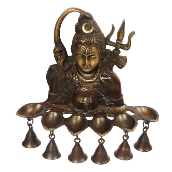 Novelika Brass Shiva Diya with Bells Wall Hanging Home Decor 12 Inch Novelika Brass Shiva Diya with Bells Wall Hanging Home Decor 12 Inch