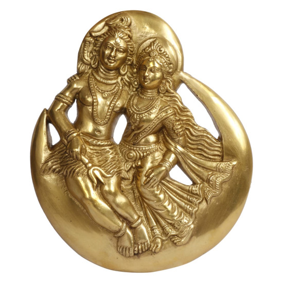 Novelika Brass Shiv Parvati Sitting on Moon Wall | Door Hanging for Home Decor Puja Novelika Brass Shiv Parvati Sitting on Moon Wall | Door Hanging for Home Decor Puja