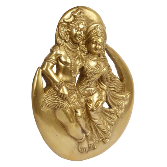 Novelika Brass Shiv Parvati Sitting on Moon Wall | Door Hanging for Home Decor Puja Novelika Brass Shiv Parvati Sitting on Moon Wall | Door Hanging for Home Decor Puja
