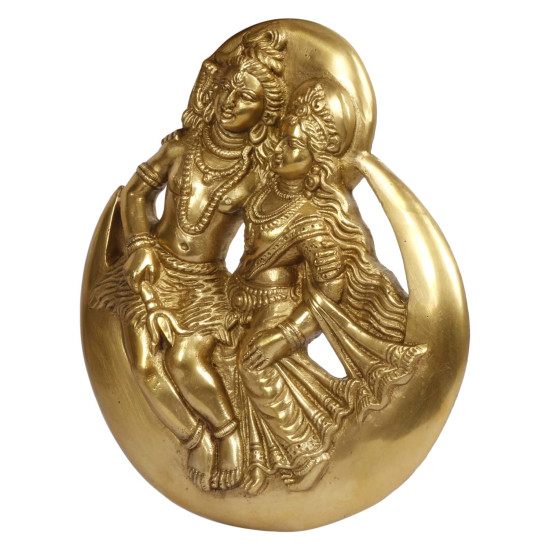Novelika Brass Shiv Parvati Sitting on Moon Wall | Door Hanging for Home Decor Puja Novelika Brass Shiv Parvati Sitting on Moon Wall | Door Hanging for Home Decor Puja