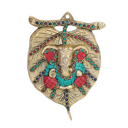 Novelika Brass Pipal Leaf Ganesha Wall Hanging with Color Stone Handwork Home Decoration