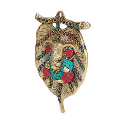 Novelika Brass Pipal Leaf Ganesha Wall Hanging with Color Stone Handwork Home Decoration