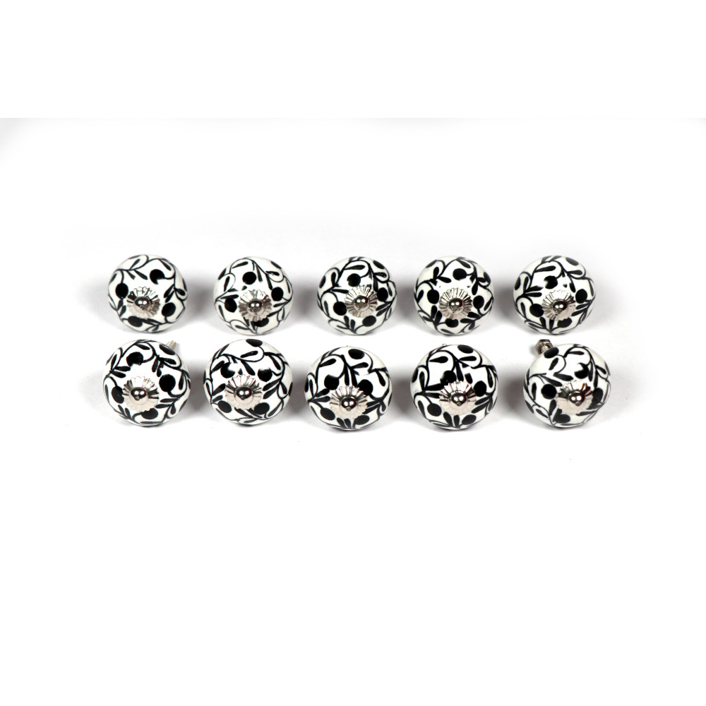 Novelika Black Hand Painted Ceramic knobs Kitchen Cupboard Knobs Drawer Pull Set of 10 piece - KN0085
