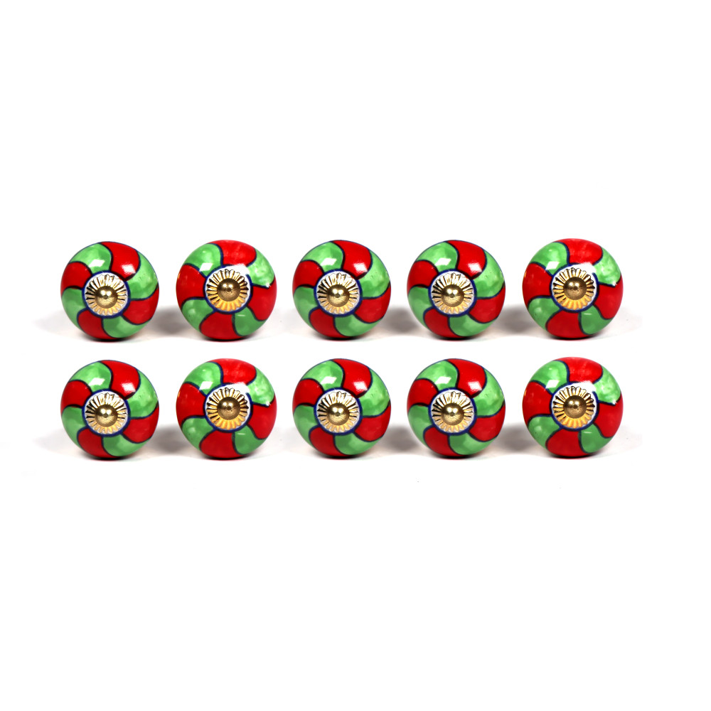 Novelika Red and Green Color Ceramic knobs Kitchen Cupboard Knobs Drawer Pull Set of 10 piece - KN00123
