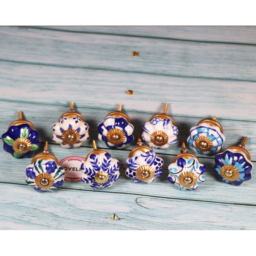 Novelika Blue Color Ceramic knobs Kitchen Cupboard Knobs Drawer Pull Set of 10 piece - KN0045