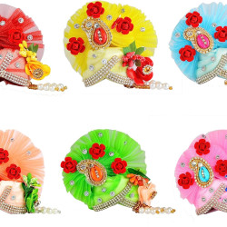 Novelika Laddu Gopal Mukut Beautiful Colorful Flower Pagdi of Ladoo Gopal Ji Set of 6 (LGM003)