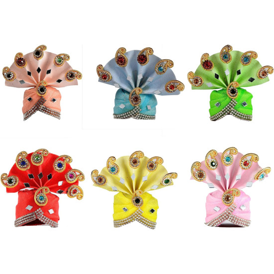 Novelika Laddu Gopal Mukut Beautiful Colorful Flower Pagdi of Ladoo Gopal Ji Set of 6 (LGM001)