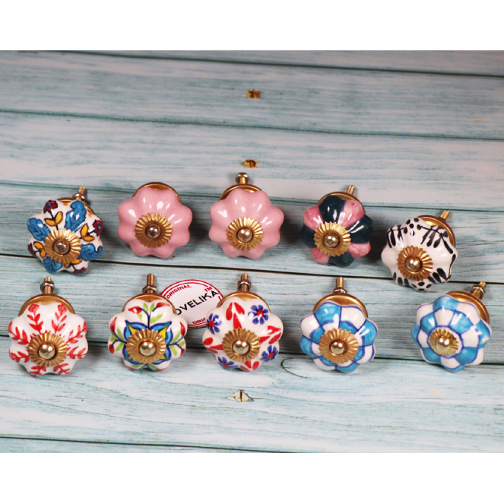 Novelika Pink Color Ceramic knobs Kitchen Cupboard Knobs Drawer Pull Set of 10 piece - KN0063