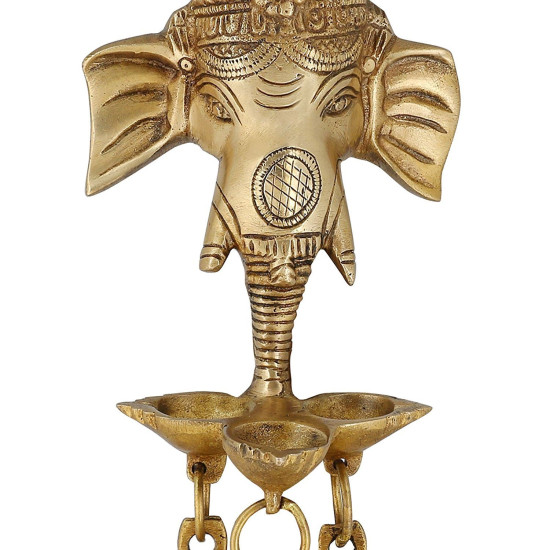 Novelika Brass Ganesh Ganesha Wall Hanging Idol Oil Lamp Three Diyas and Bells Puja Gifting Entrance Home Decor Idol Novelika Brass Ganesh Ganesha Wall Hanging Idol Oil Lamp Three Diyas and Bells Puja Gifting Entrance Home Decor Idol