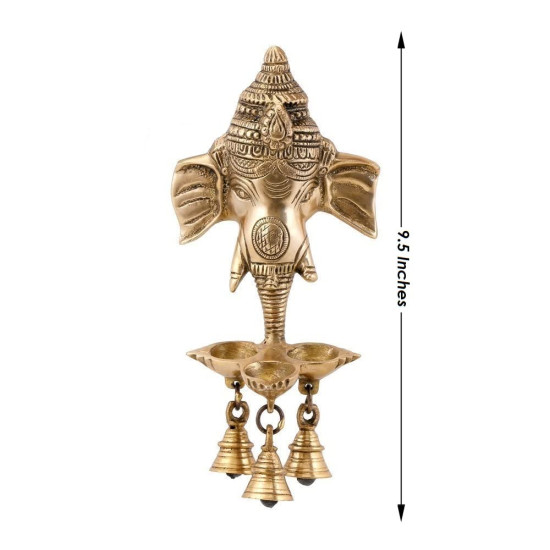 Novelika Brass Ganesh Ganesha Wall Hanging Idol Oil Lamp Three Diyas and Bells Puja Gifting Entrance Home Decor Idol Novelika Brass Ganesh Ganesha Wall Hanging Idol Oil Lamp Three Diyas and Bells Puja Gifting Entrance Home Decor Idol