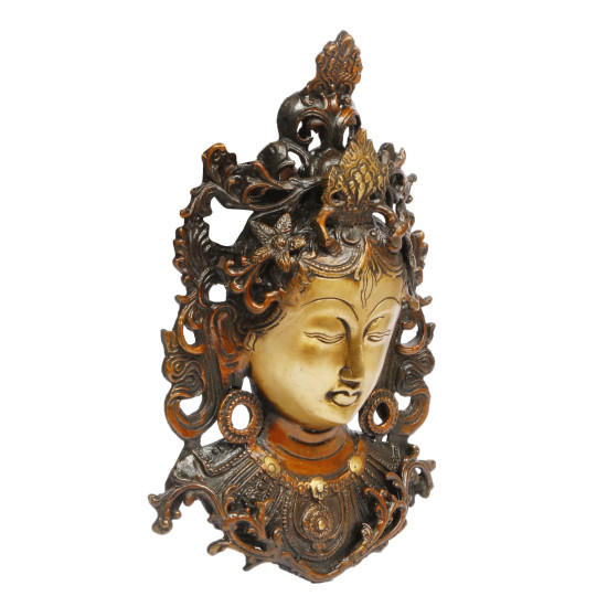 Novelika Brass Tara Face Tibetan Buddha Idol/Deity Mask Wall Hanging Showpiece