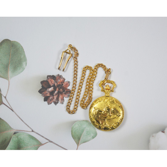 Novelika Beautiful Gold Color Horse Design Brass Pocket Watch for Gift and Home Decor (1880045) 